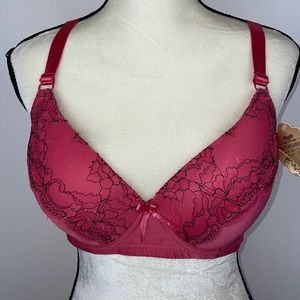 Romabra Pink overlay lace with Black outline Underwire Bra Size 36DD